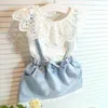 2 stks Pasgeboren Baby Meisje Jurk Denim Strap Jurk Outfit Kleding Set Q0716