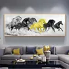 Golden Posters and Prints Running Horses Black And White Animal Canvas Painting Wall Art Pictures For Living Room Cuadros Home Decor