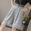 S-3XL Sashes Booty Shorts Vita alta Estate Vintage Plaid Gamba larga Abiti Corti Donna Elegante All Match Cintura dritta Ragazza 210601