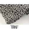 TRAF Femmes Chic Mode Floral Imprimer Taille élastique Combishorts Vintage Bow Tie V Cou À Manches Courtes Femme Combinaison Courte 210415