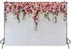 Сторона украшения белый кирпичный фон фон розовые цветы фон для девочек день рождения сорок свадебные душевые годовщины церемонии