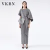 VKBN Summer Dress Women Shawl Suit Slash Neck Sleeveless Pleated Fabric In Multiple Colors 2 Piece Set Women Dress Elegant 210507