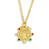 Chrześcijaństwo Saint Benedykt Medal Naszyjnik z naturalnym kamieniem cyrkonowym Luksusowy 18k złoty płytki Choker Fine biżuteria akcesoria