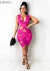 Women Skirt Fashion Dresses Ripped Sexy Sleeveless Solid Color V Neck Slim Bodycon Summer Designers Weave Clothes 2021