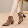 Genuine Leather High Heel Ankle Boots Short Women Shoes Pointed Toe Block Heels Zipper Lady Footwear Black Size 42 210517 GAI GAI GAI