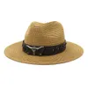 Zomer Panama Zonhoeden voor Vrouwen Mannen Strand Strohoed met Ox Head Lederen Band Mode UV Sun Protection Travel Jazz Cap