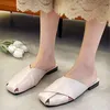 SLHJC Dames Lederen Slippers Vierkante Teen Muilezels Schoenen Lage Hak Mode Sandalen Casual Buiten slepen Dia's 210928