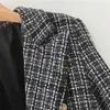 Mode Tweed Plaid Zweireiher Revers Langarm Chic Weibliche Jacke Süße Hohe Taille Mini Plaid Frauen Röcke Anzug 210507
