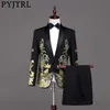 PYJTRL Moda Uomo Abiti Ricamati in Oro Bianco Nero Rosso Abito da Ballo Cantanti di Scena Costume da Sposa Sposo Giacca da Smoking con Pantaloni X0909