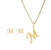 26 letter kettingen met oorbel set rvs gouden choker initiële hanger ketting vrouwen alfabet kettingen sieraden