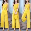 Summer Yellow Two Piece Sets Outfits Women Sleevless Vest And Wide Leg Pants Suits Korean Sexy Office Elegant Fashion 210513