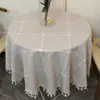Toalha de mesa de linho decorativo xadrez com tassel à prova d'água à prova de Óleo à prova de Ópera redonda de casamento de casas de jantar de chá 210626