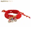 New Hanmade Fatima Hand Evil blue Eye Pendants Woven Red String Bracelet For Women Fashion Lucky Gold Plated Beads Bracelet GC257