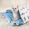 Japanese Cat Bed Warm Cat Sleeping Bag Deep Sleep Winter Removable Pet Dog Bed House Cats Nest Cushion with pillow 210722