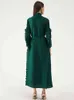 Miyake Pleated Long Petal Sleeve Dress Lapel Cardigan Sashes Plus Size High Long Green Dress Winter Women Aesthetic Clothes 211110