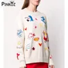 Biały sweter Jesień Zima Star Morze Mermaid Wzór Haft Dzianiny Kobiety O Neck Loose Pullover 210421