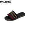 Sandal Slippers Summer Fashion Stripy Flat Open Toe Shoes Lady Flip Flops Loafers Mules Slides Woman Shoes