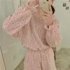 Gedruckt Kirsche Weiche Baumwolle Pyjamas Zwei Stück Anzüge Sommer Frauen Plus Größe Nachtwäsche Femme Home Chic Lose Sets 210525