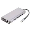 Estaciones 12 en 1 USB Tipo-C HUB 4 USB3.0 USB-C 2 1080P HD-compatible VGA RJ45 3.5mm SD TF Adaptador portátil Smartphone Convertidor de expansión