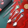 Geschirr Sets Chinesischer Stil Peking Opera Maske Geschirr Edelstahl Essstäbchen Gabel und Löffel Set Souvenirgeschenke Küche Gadget