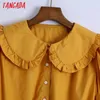 Tangada vrouwen retro per pan kraag gewas shirt korte mouw zomer chique vrouwelijke shirt tops 6Z33 210609