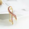 Różowy Rhinestone Bowtie Broszki Wstążka Rak piersi Świadomość Lapel Pin Broszka Emalia Pinlapel Przyciski Odznaki Biżuteria