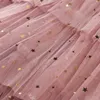 2021 Nya Baby Girls Dress Lace Five Stars Sequins Toddler Sommarkläder Kids Ball Gown Dress Pink Party Barnkläder, # 5931 Q0716