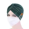 Turban Hat Female Pure Hair Band Hat Button Headband Turbante Headwear Sleep Hat Adult Beadana Hendwarp Chemo Towel Hair Accessories DAW270