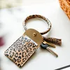 Leopard PU Lether Bracelet Keychain with Card Bag Tassels Pendant 3 colors Portable Car Wrist Bags Change Purse Party Supplies T2I51990