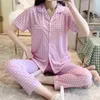 CAIYIER classique Plaid pyjamas ensemble été femmes vêtements de nuit à manches courtes corée minimaliste ample vêtements de nuit Homewear costume 210830