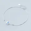 Real 925 Sterling Silver Cube Pärlor Anklets Fashion Summer Ankel Armband Kvinnor Flickor Enkla fotkedjor för födelsedag