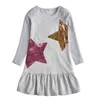 DXTON Хлопковое платье для девочек Полоса с длинным рукавом Детские платья Зима и осень Малыш Vestidos Sequin Детская одежда для девочек 211027