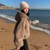 Kvinnors jackor kvinnors vinterkläder kvinnor koreansk stil faux päls huva kappa kvinnlig elegant chic löst casual thicken lambwool jacka