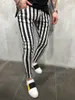 Męska Moda Slim Komfortowy Paski Plaid Black White Casual Ołówek Jogger Cargo Spodnie Spodnie