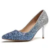 2021 Paillettes sfumate di colore scarpe eleganti da donna Cuspide scarpe da ballo da donna con tacco alto e sottile 34-40