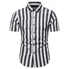 Męskie koszule letnie koszuli Slim Business Striped Sukienka krótkoczestronna bawełniana wygodna europejska rozmiar 2xl