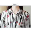 Damenhemden Frauen Bluse Hemd Top Gestreifte koreanische Modekleidung Umlegekragen Langarm Chiffon Blumendruck Tops 621G 210420