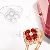 Cluster Rings Flower 14K Rose Gold Ruby Diamond For Women Females Anillos De Bizuteria To Your Party Bague Etoile Jewelry Diamante