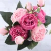 30cm 로즈 핑크 실크 모란 인공 꽃 꽃다발 5 큰 머리와 4 버드 저렴한 가짜 꽃 홈 웨딩 장식 실내