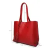 Solid PU Duddel Bag Women's Tassel Laptop Tote Wine Red Shoulder Bags Big Capacity Tassel Handbag from GA warehouse DOM1434