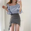 非対称S-XLプラスサイズサマーショートスカート韓国人女性ハイウエストスクールガールソリッドヴィンテージPLE 210423