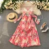 Dress Summer Women Sleeveless Spaghetti Strap Beach Holiday Maxi Sexy Open Back Bandage Printing Party Vestidos 210603