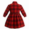 Kariertes Mädchenkleid Frühling England-Stil Langarm-Baumwollhemd Babykleidung 2-6 Jahre E801 210610