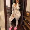 Imcute Sexigt randigt tryck Bodycon Jumpsuit Långärmad BuFlap Romper Damkläder Streetwear One Piece Night Club Outfits Dam Jumpsuits