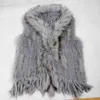 Harppihop Free womens natural real rabbit fur vest with raccoon collar waistcoat/jackets rex knitted winte 211220