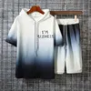 Pulloverd 3D Dijital Baskı Renk Eşleştirme erkek Set Yaz Rahat Kısa Kollu T-shirt ve Şort İki Parçalı Setleri Eğitim Takım Elbise Eşofman