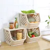 Kitchen Storage Basket Plastic Multifunctional Hollow Vegetable and Fruit Rack with Lid Box 210423