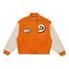 Hip Hop Varsity Jacka Män Brev Broderi Färg Block College Dam Harajuku Street Baseballrockar Unisex Orange