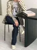 Koreański Plaid Damska Kurtka Pełna Rękaw Jeden-Przycisk Topy Moda Luźna Kobieta Femme 210513