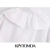 Women Sweet Fashion Embroidery Ruffled White Blouses Puff Sleeve Buttons Female Shirts Blusas Chic Tops 210420